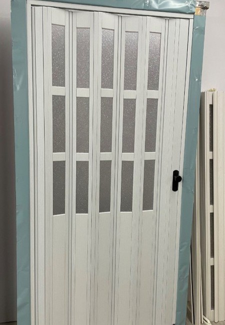 White color PVC folding door with glass design